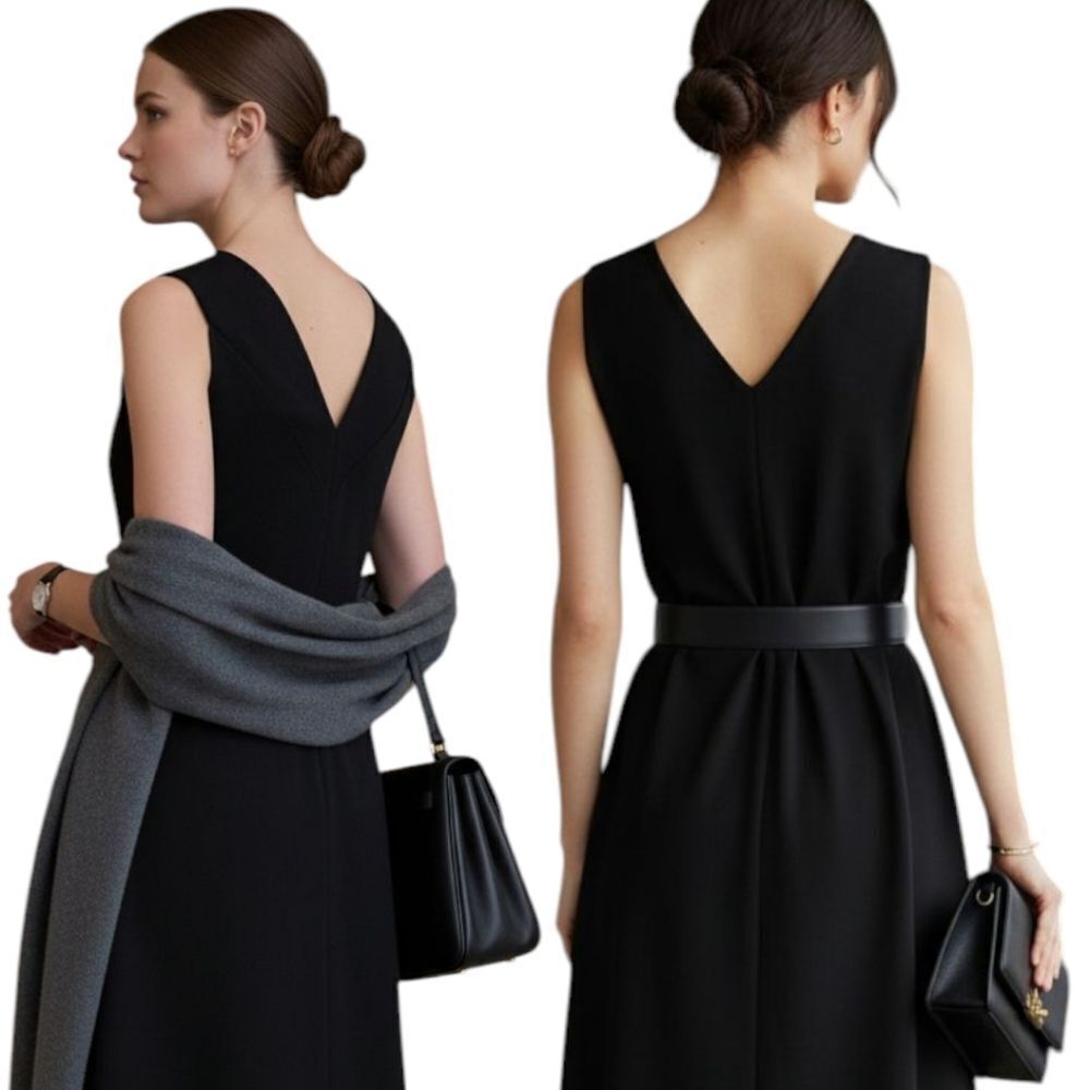 Quin Donnelly Black Cowl Neck Back Vneck Sleeveless Dress. M